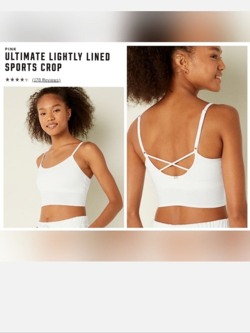 Victoria's secret pink ultimate lightly lined sports crop bra WHITE XLARGE
